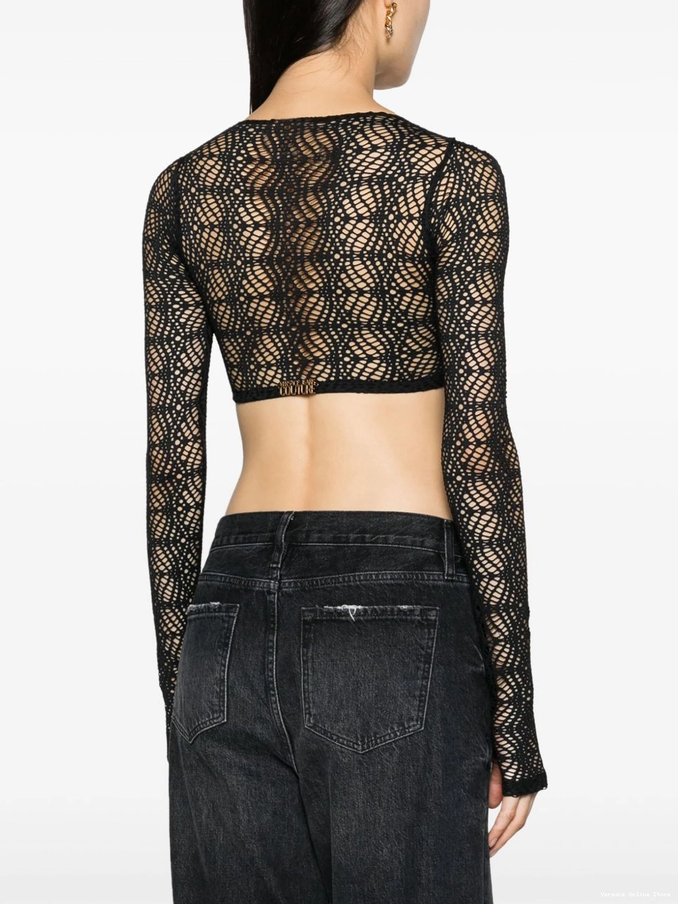 Affordable top Versace Jeans cropped mesh-lace Women Couture 0710